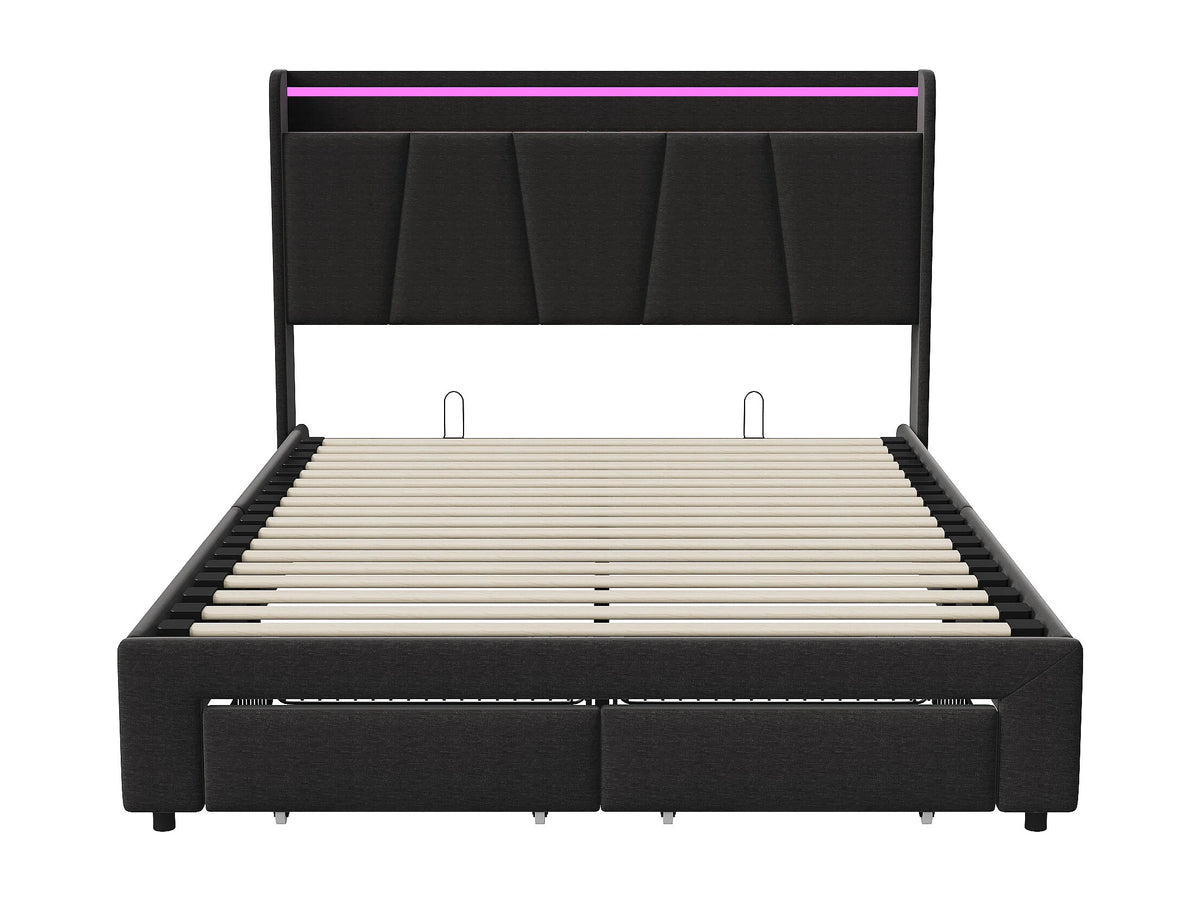 Lit Coffre 140x190 Bois Gris anthracite avec LED, Tiroirs et Port USB — vue 10