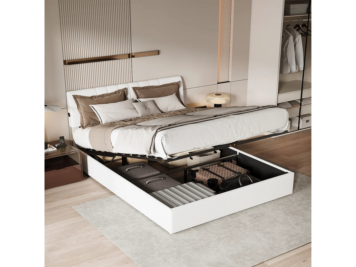 Lit Coffre 140x190 Bois Blanc avec Port USB — vue 2