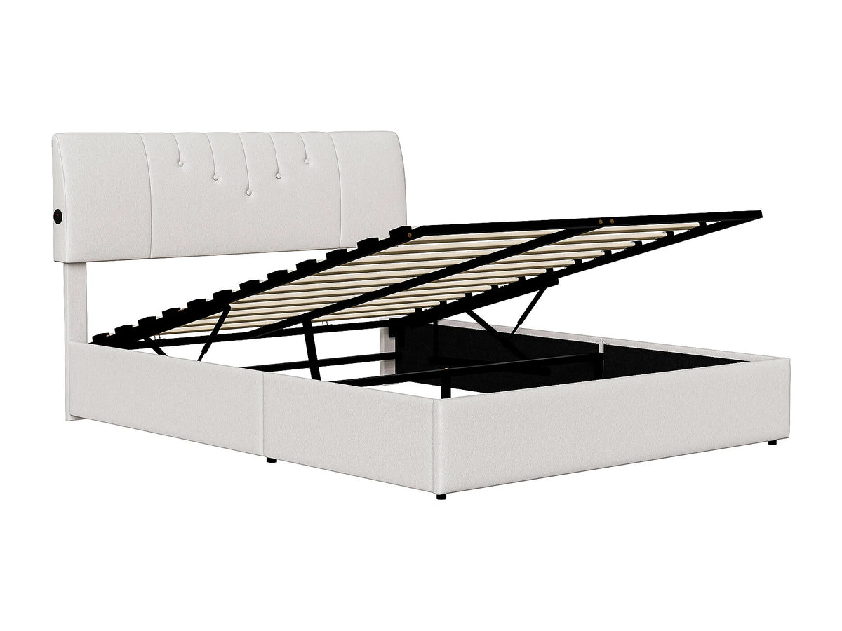 Lit Coffre 140x190 Bois Blanc avec Port USB — vue 5