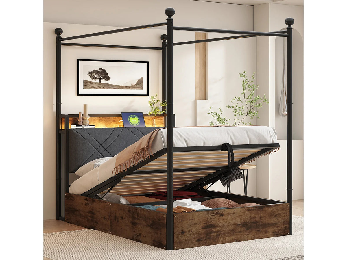 Lit Coffre 90x190 Bois Noir avec LED et Port USB — vue 2