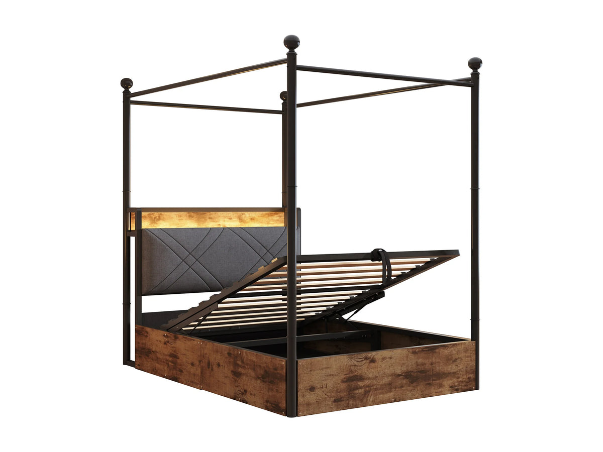 Lit Coffre 90x190 Bois Noir avec LED et Port USB — vue 3