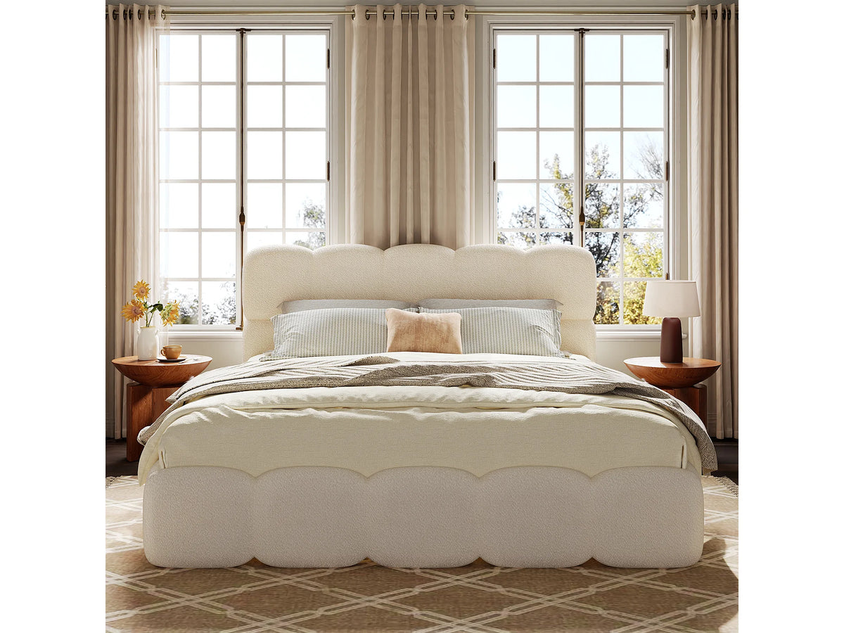 Lit Coffre 160x200 Tissu Bouclette Blanc Capitonné — vue 4