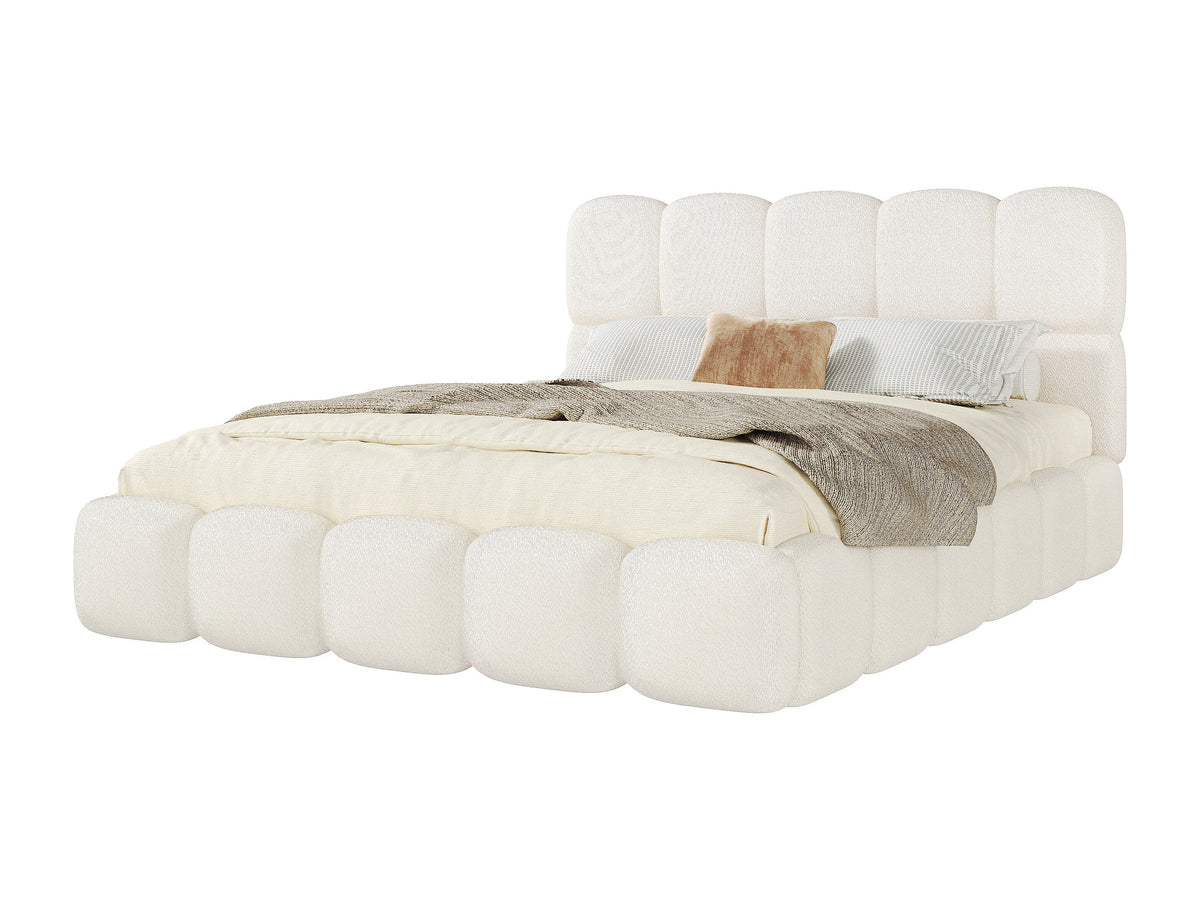 Lit Coffre 160x200 Tissu Bouclette Blanc Capitonné — vue 5