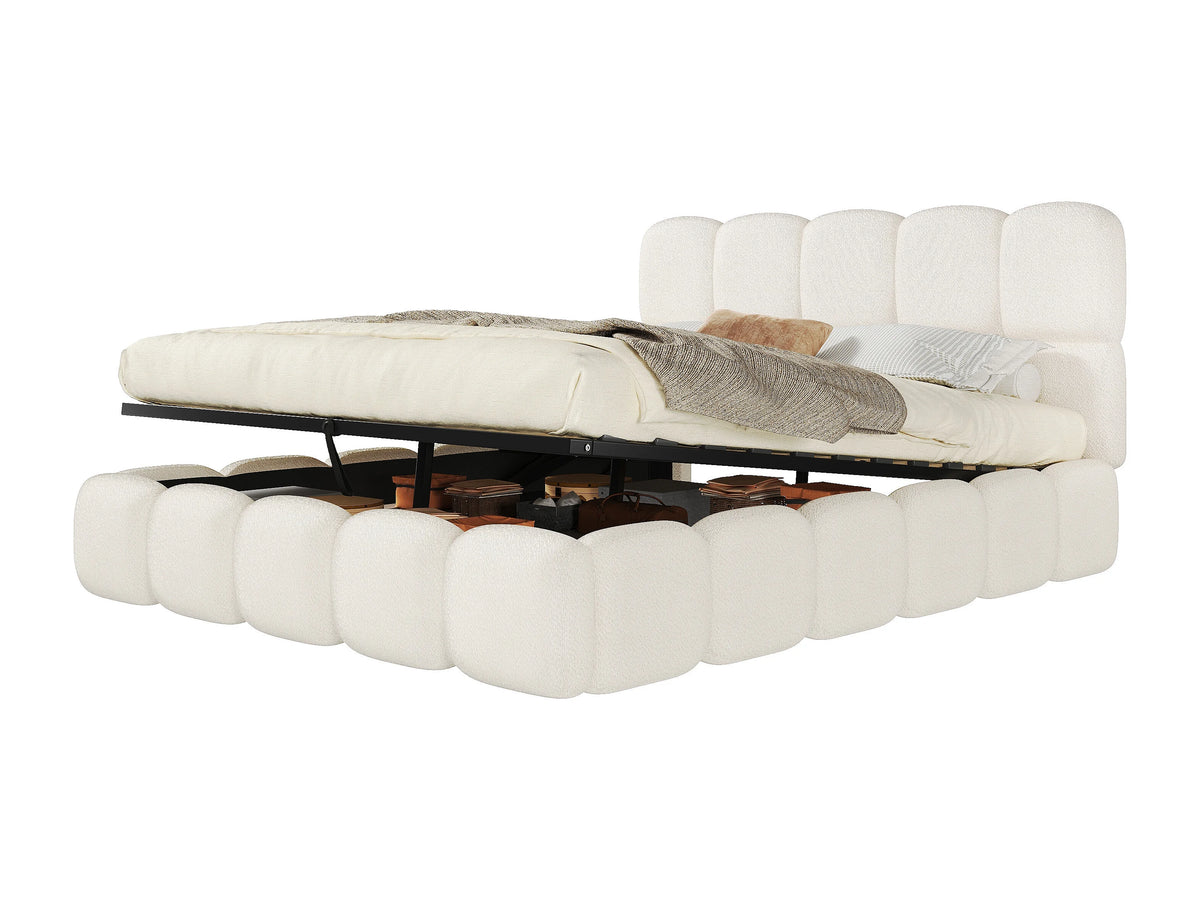 Lit Coffre 160x200 Tissu Bouclette Blanc Capitonné — vue 6