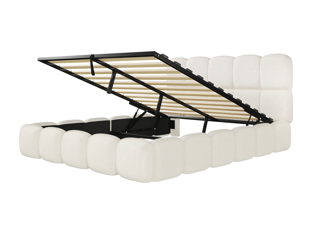 Lit Coffre 160x200 Tissu Bouclette Blanc Capitonné — vue 7