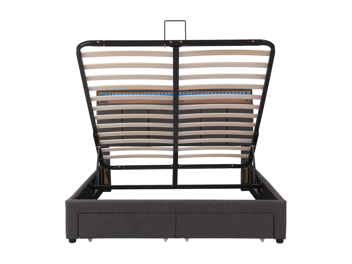 Lit Coffre 140x190 Tissu Lin Gris avec LED — vue 4