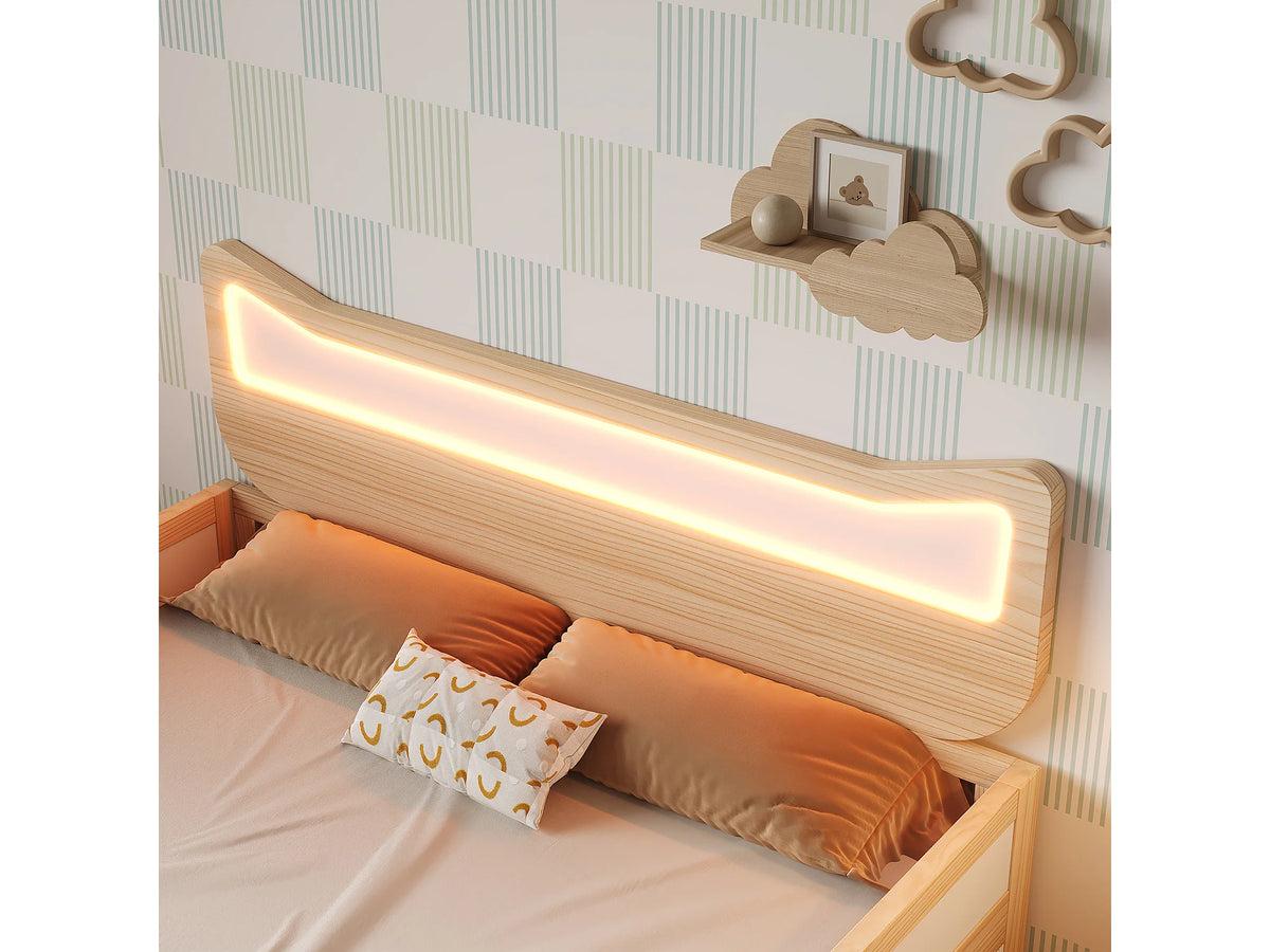 Lit Coffre 90x190 Bois Blanc avec LED et Tiroirs — vue 5