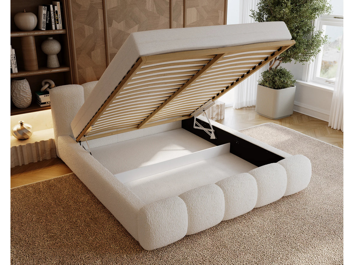 Lit Coffre 200x200 Tissu Bouclette Blanc — vue 3
