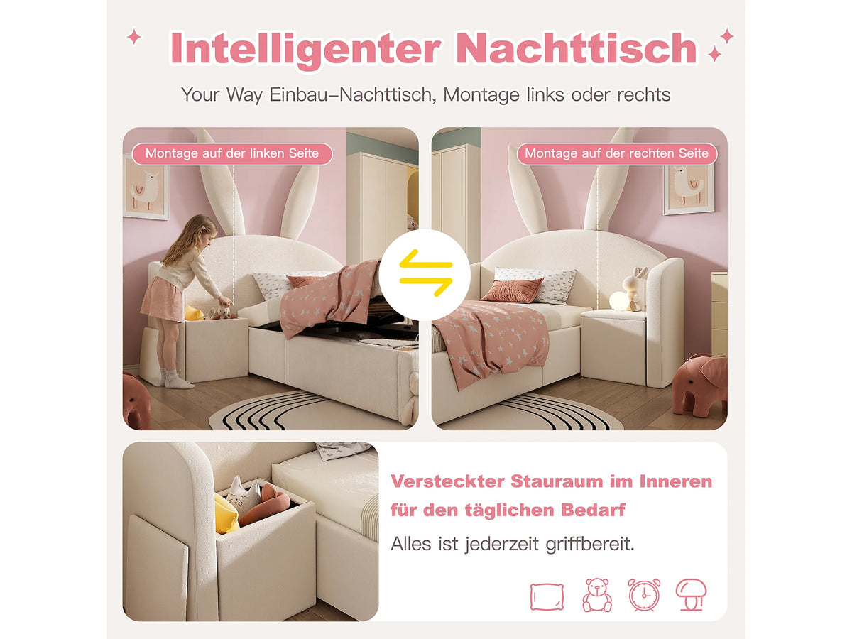 Lit Coffre 90x190 Velours Beige Capitonné avec Chevets — vue 7