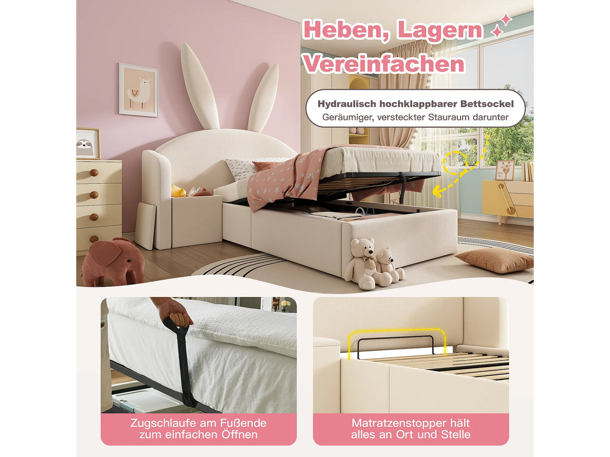 Lit Coffre 90x190 Velours Beige Capitonné avec Chevets — vue 9