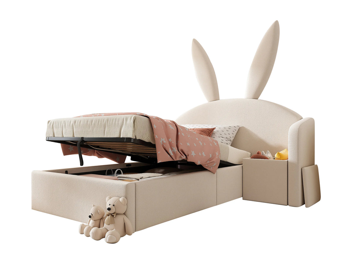 Lit Coffre 90x190 Velours Beige Capitonné avec Chevets — vue 4