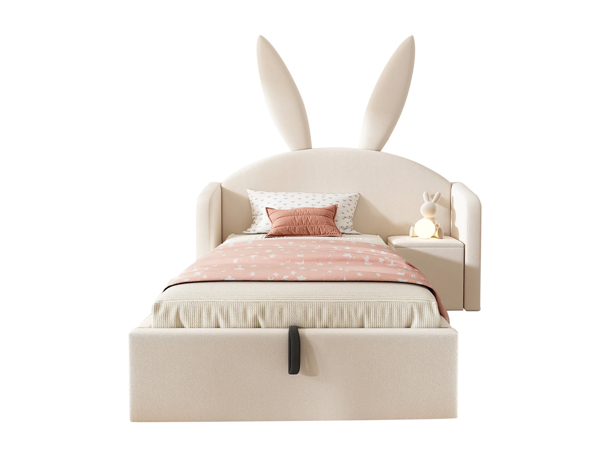 Lit Coffre 90x190 Velours Beige Capitonné avec Chevets — vue 5