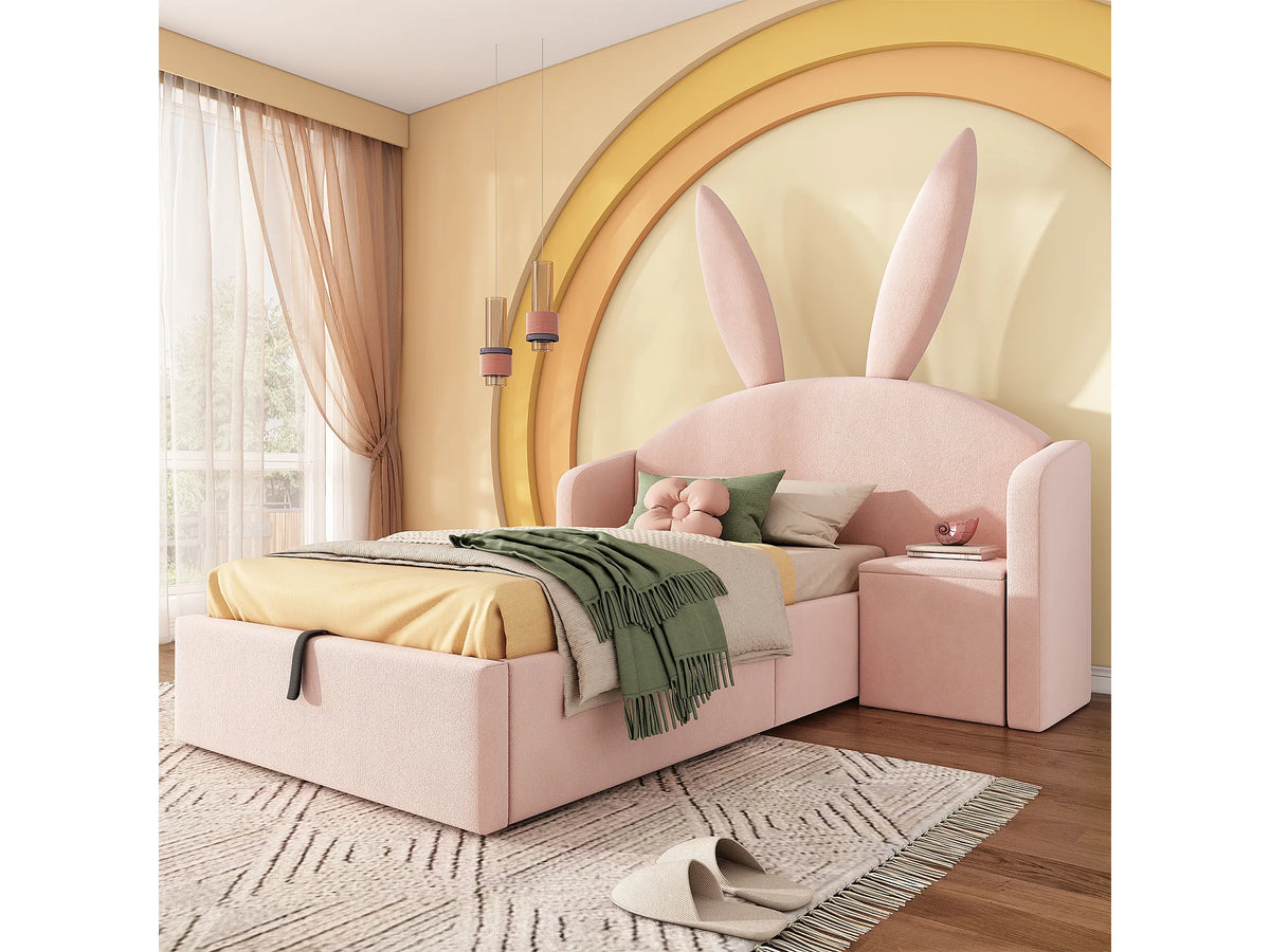 Lit Coffre 90x190 Velours Rose Capitonné avec Chevets