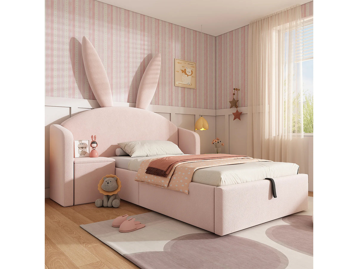 Lit Coffre 90x190 Velours Rose Capitonné avec Chevets — vue 3