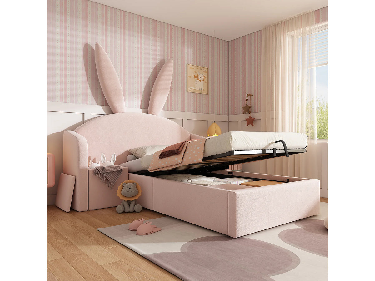 Lit Coffre 90x190 Velours Rose Capitonné avec Chevets — vue 4