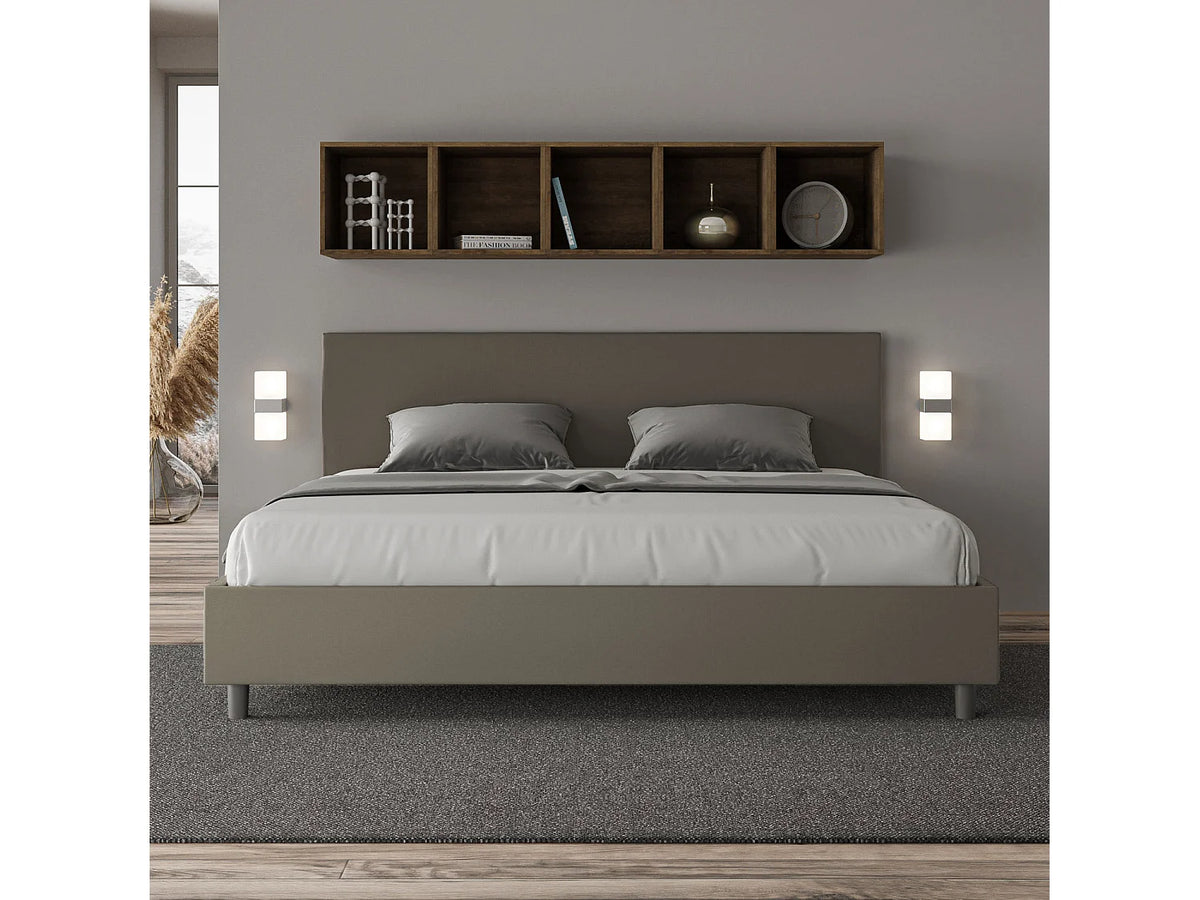 Lit Coffre 200x200 Simili Cuir Marron Capitonné