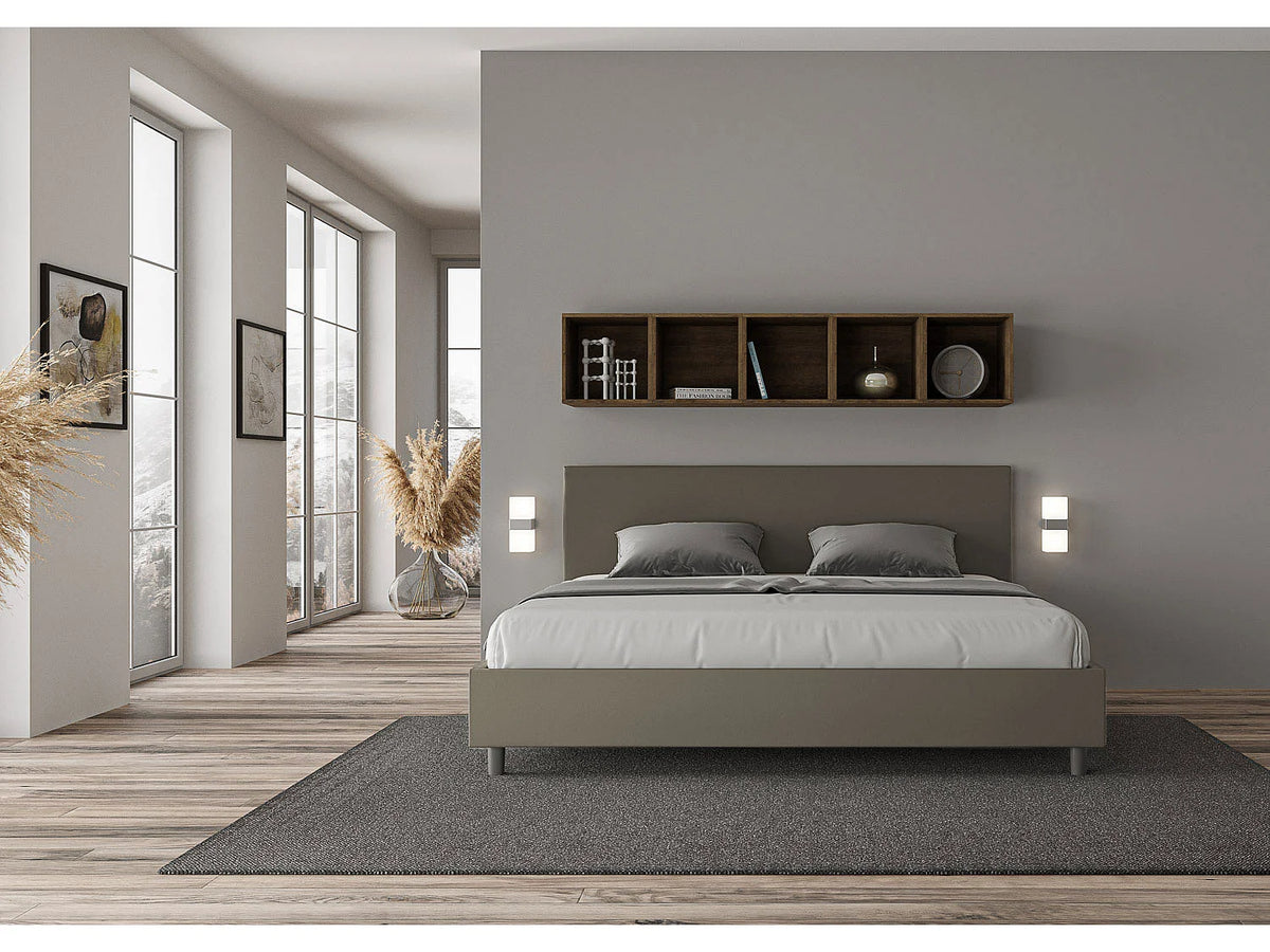 Lit Coffre 200x200 Simili Cuir Marron Capitonné — vue 3