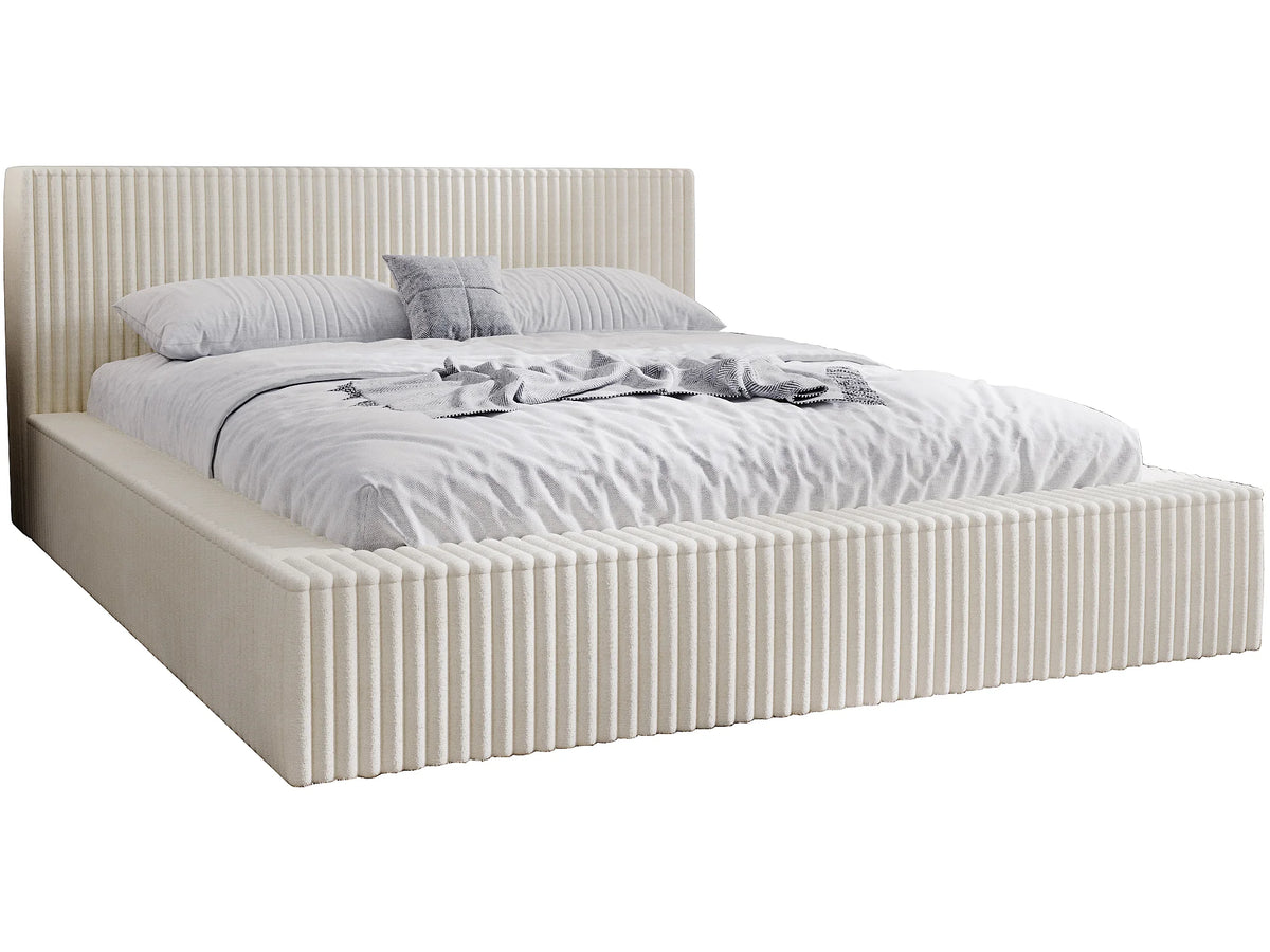 Lit Coffre 200x200 Bois Beige Capitonné — vue 4
