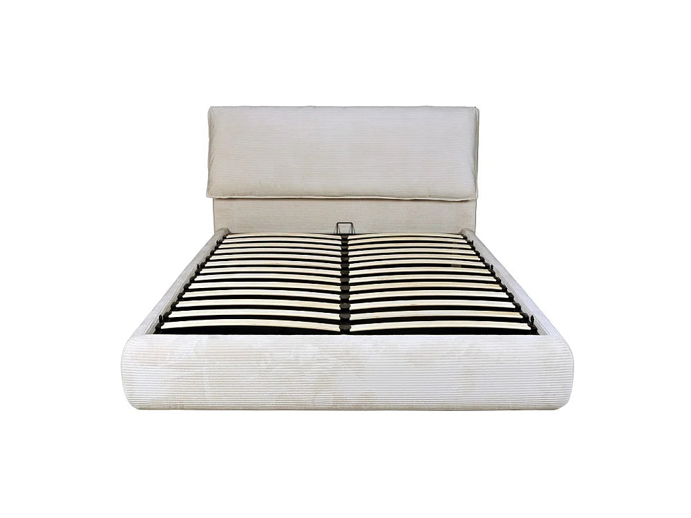 Lit Coffre 160x200 Tissu Beige avec Matelas — vue 6