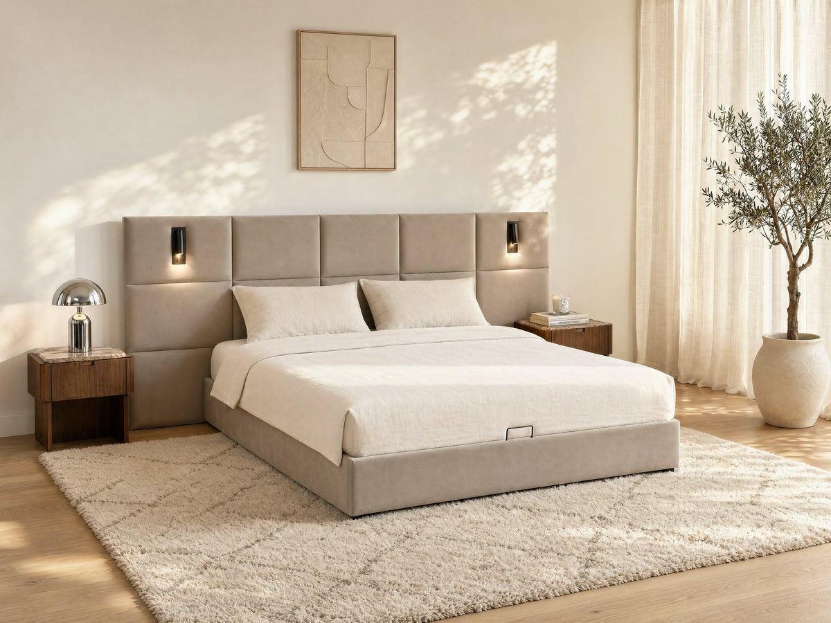 Lit Coffre 180x200 Velours Taupe avec LED - SARETO