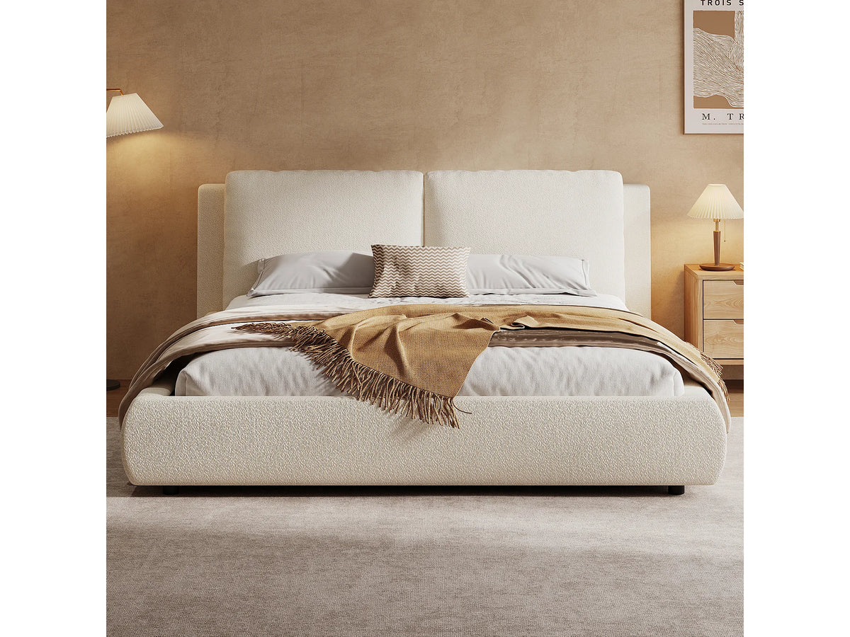 Lit Coffre 160x200 Tissu Bouclette Beige Capitonné — vue 3