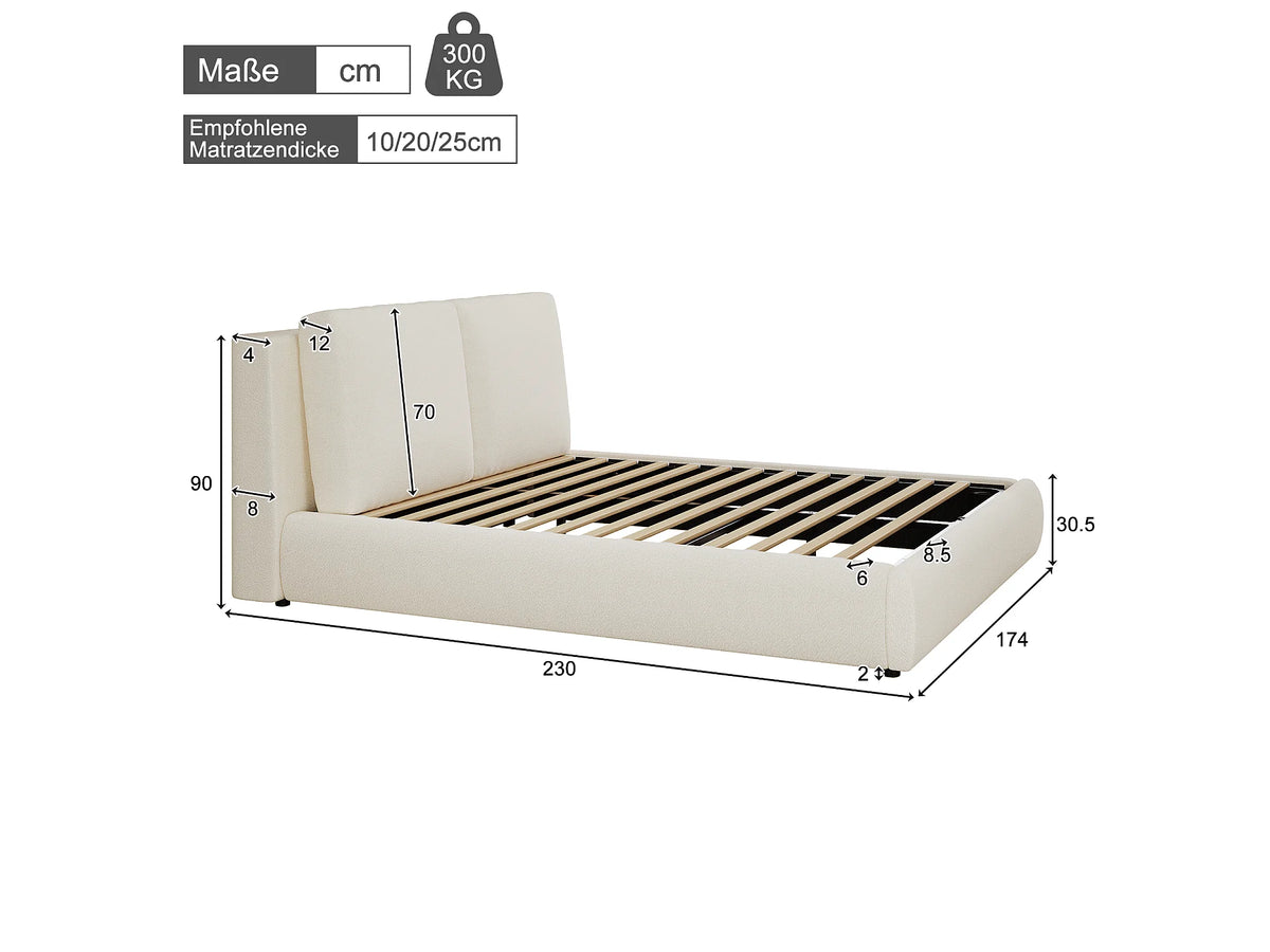 Lit Coffre 160x200 Tissu Bouclette Beige Capitonné — vue 9