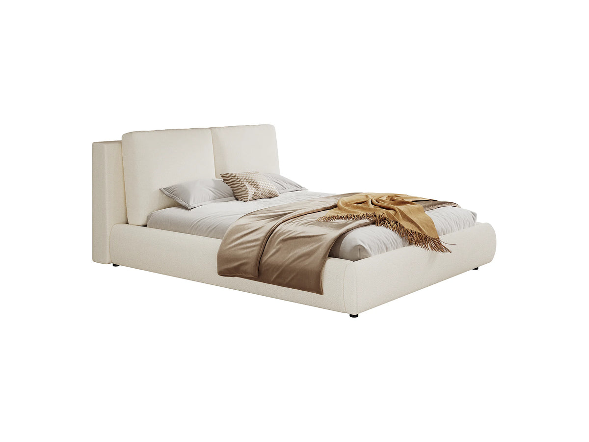 Lit Coffre 160x200 Tissu Bouclette Beige Capitonné — vue 5