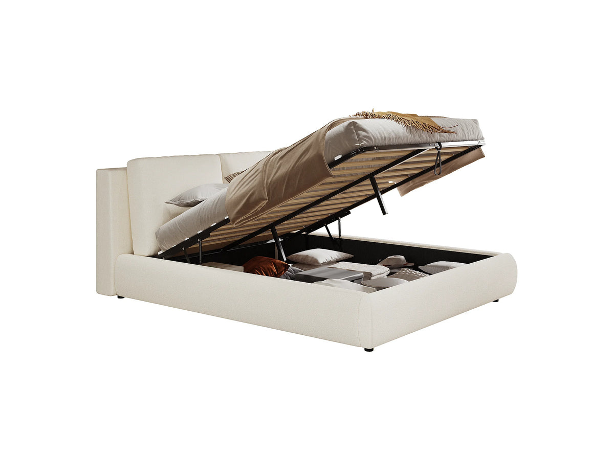 Lit Coffre 160x200 Tissu Bouclette Beige Capitonné — vue 6