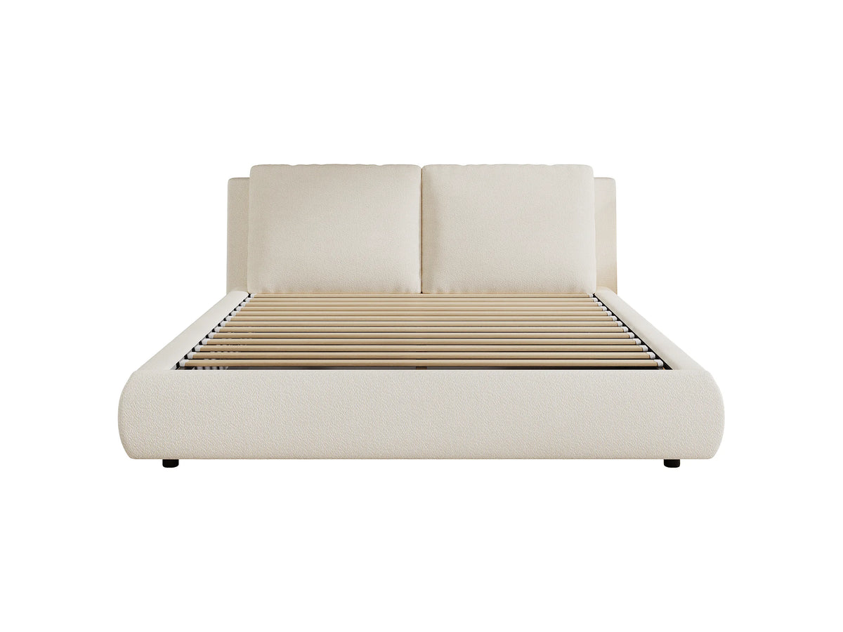 Lit Coffre 160x200 Tissu Bouclette Beige Capitonné — vue 7