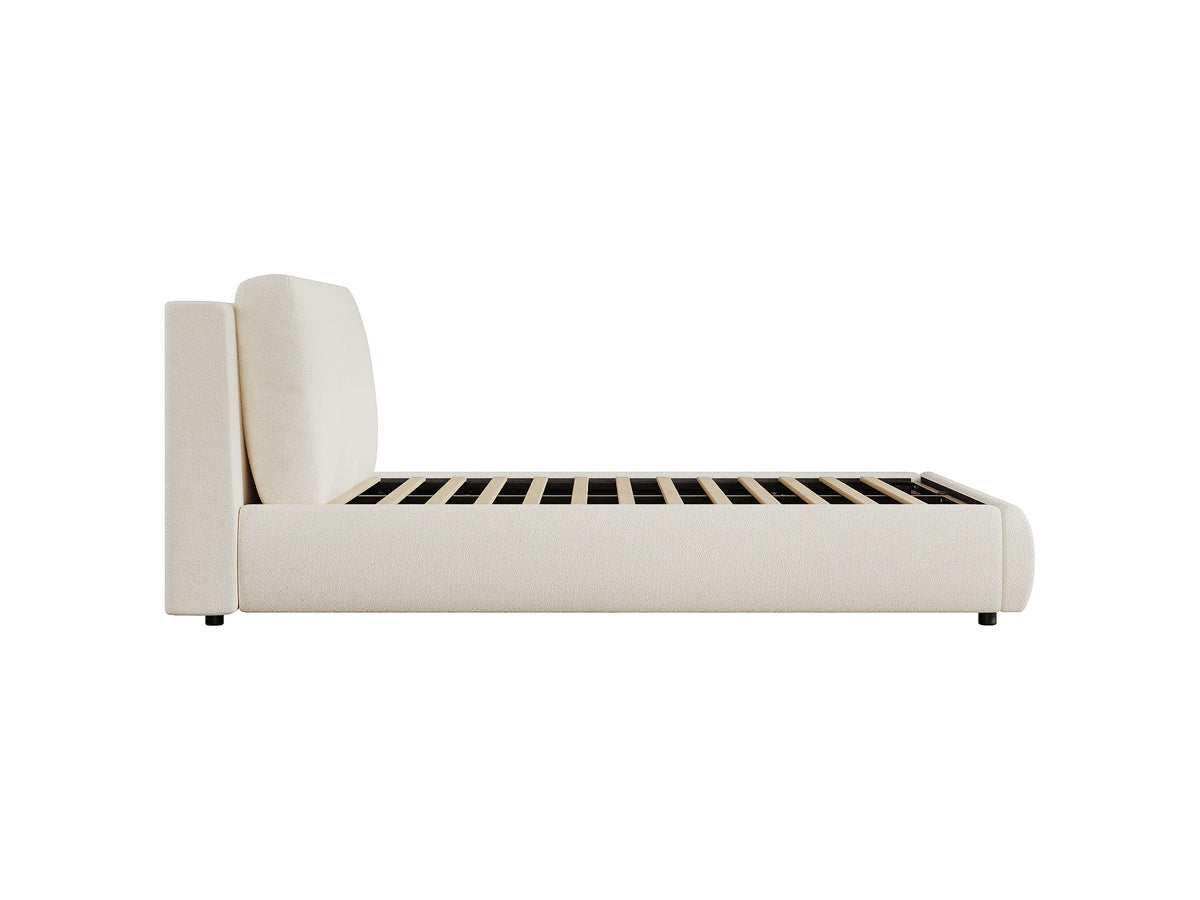 Lit Coffre 160x200 Tissu Bouclette Beige Capitonné — vue 8