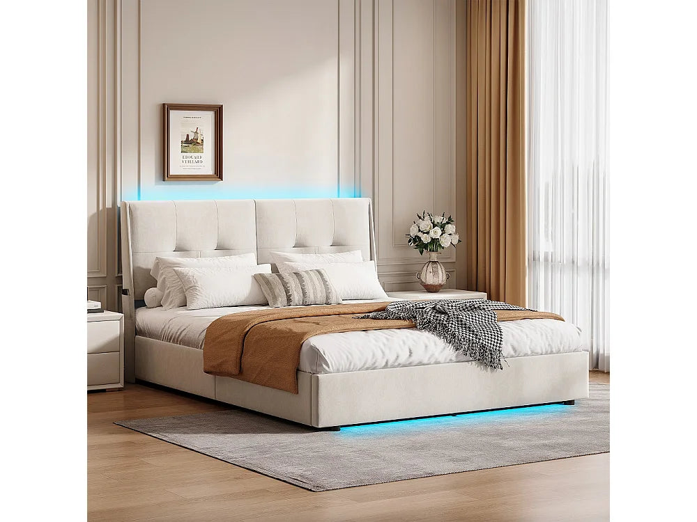 Lit Coffre 140x200 Velours Beige avec LED — vue 2