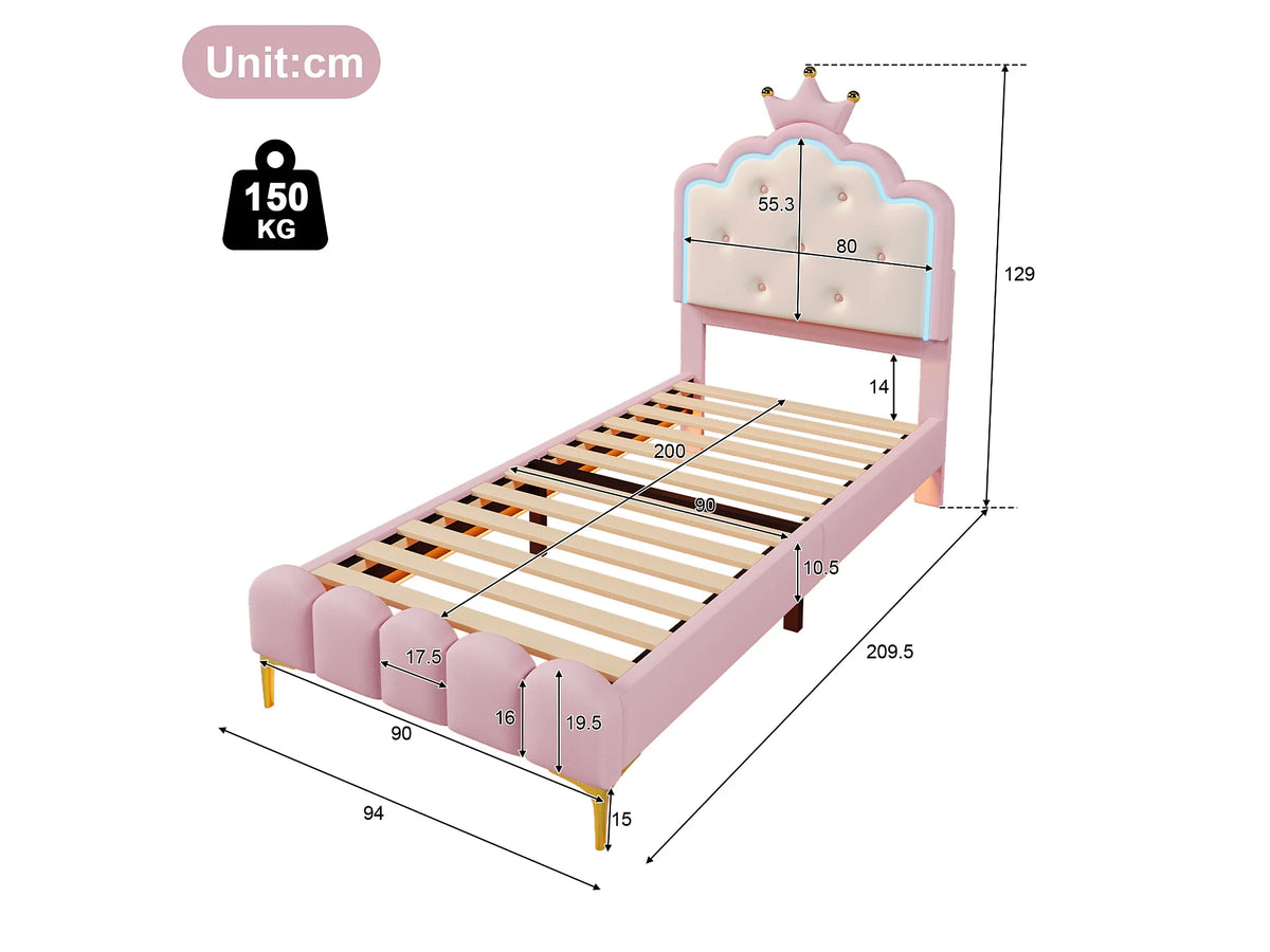 Lit Coffre 90x200 Simili Cuir Rose Capitonné avec LED — vue 5