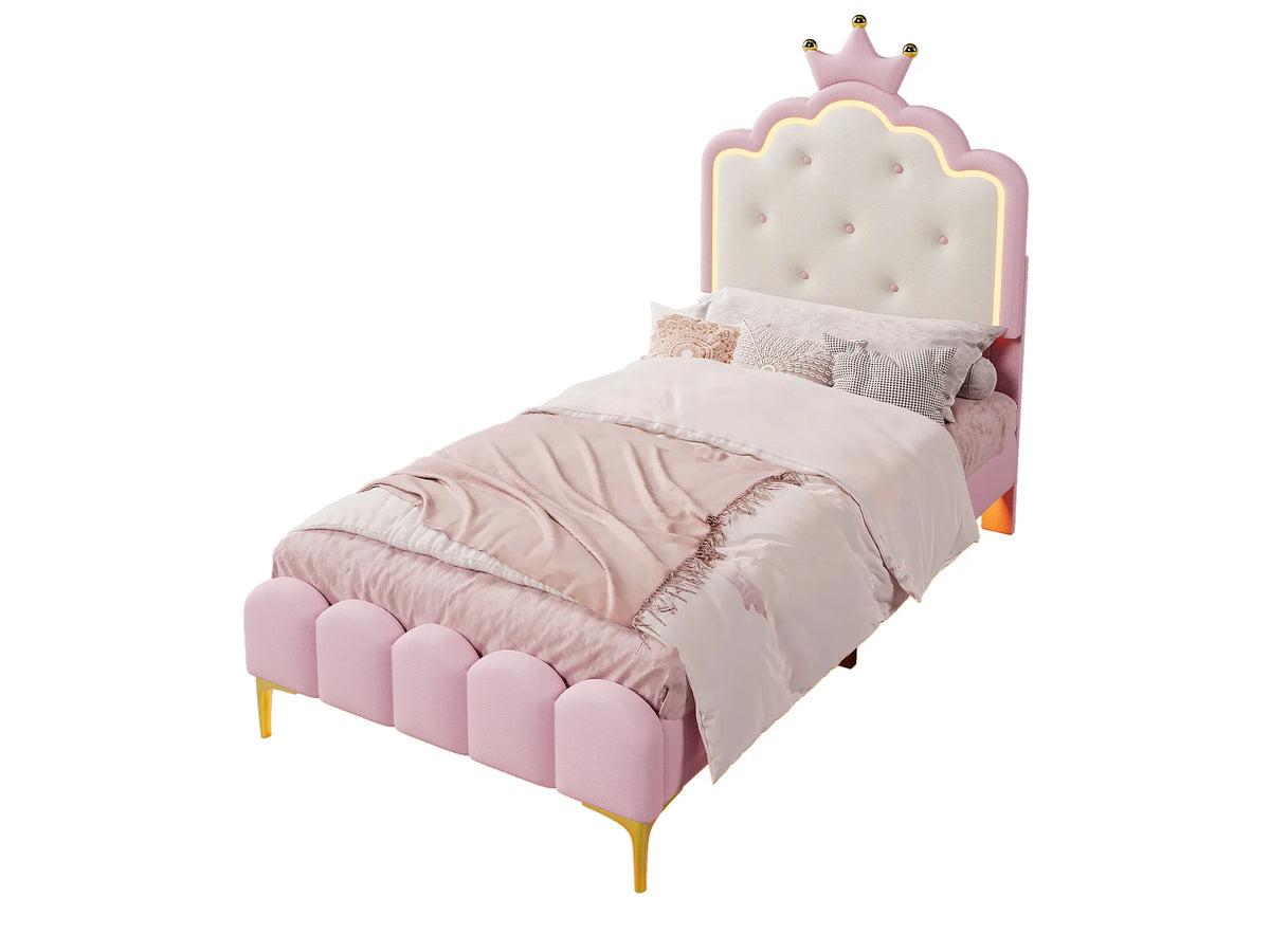 Lit Coffre 90x200 Simili Cuir Rose Capitonné avec LED — vue 6