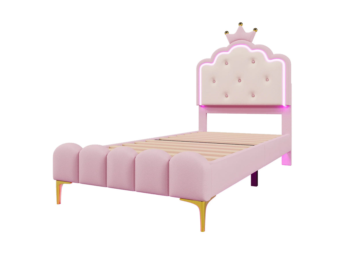 Lit Coffre 90x200 Simili Cuir Rose Capitonné avec LED — vue 8