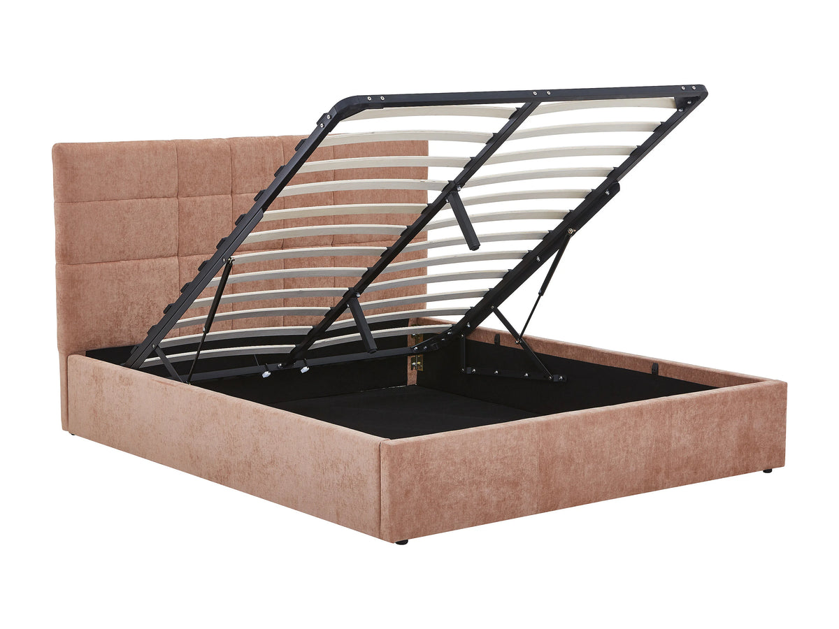 Lit Coffre 160x200 Tissu Terracotta Capitonné - HOPEYA — vue 5