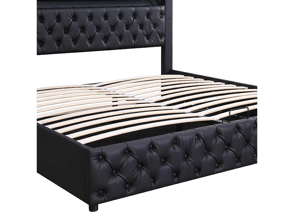 Lit Coffre 140x190 Simili Cuir Noir avec LED — vue 10