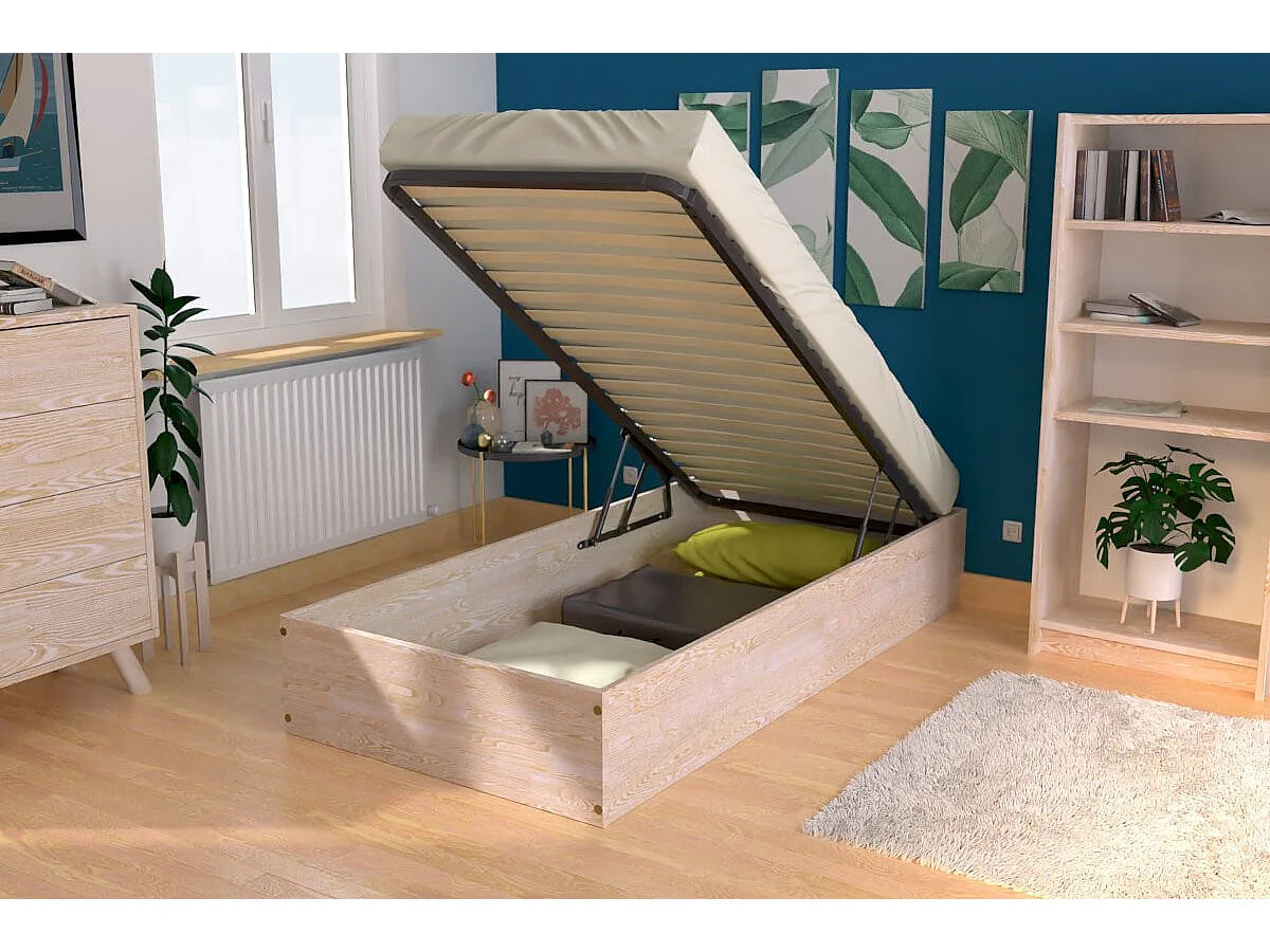 Lit Coffre 90x190 Bois Naturel clair