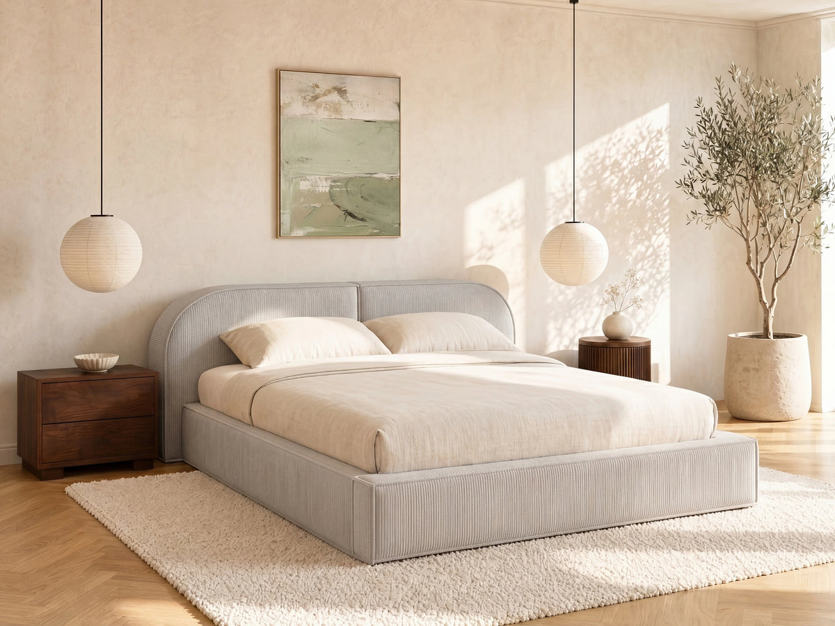 Lit Coffre 180x200 Velours Côtelé Crème