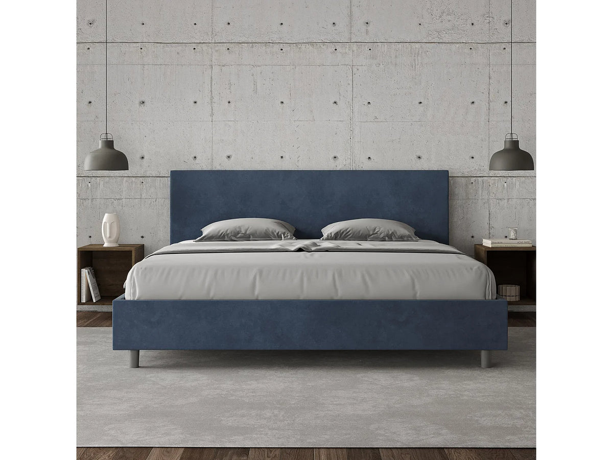 Lit Coffre 200x200 Microfibre Bleu Capitonné — vue 2