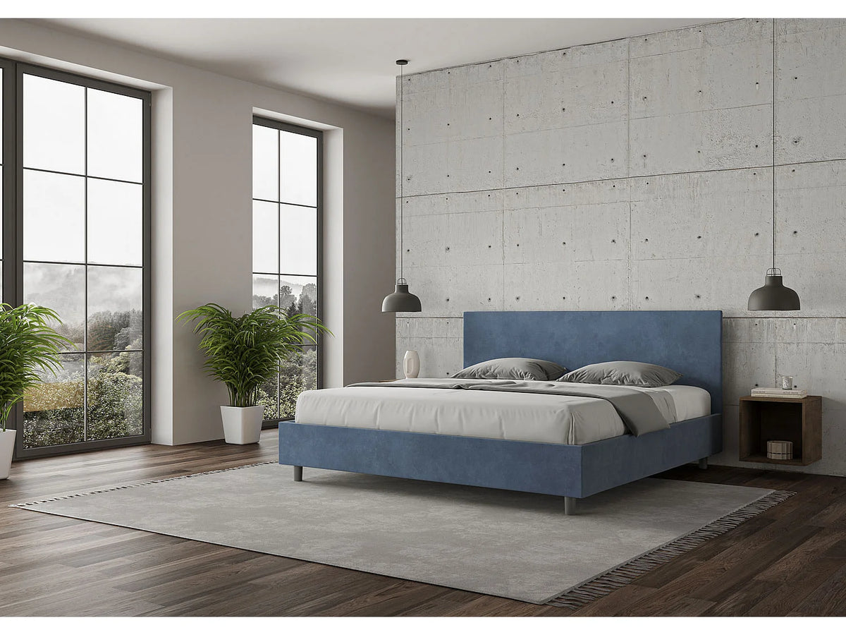Lit Coffre 200x200 Microfibre Bleu Capitonné — vue 4
