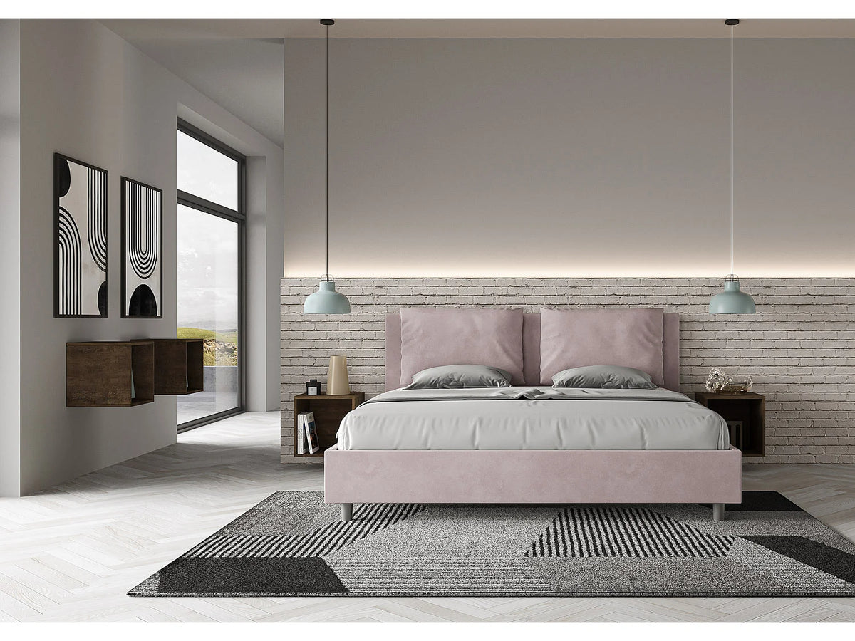 Lit Coffre 200x200 Microfibre Mauve Capitonné — vue 3