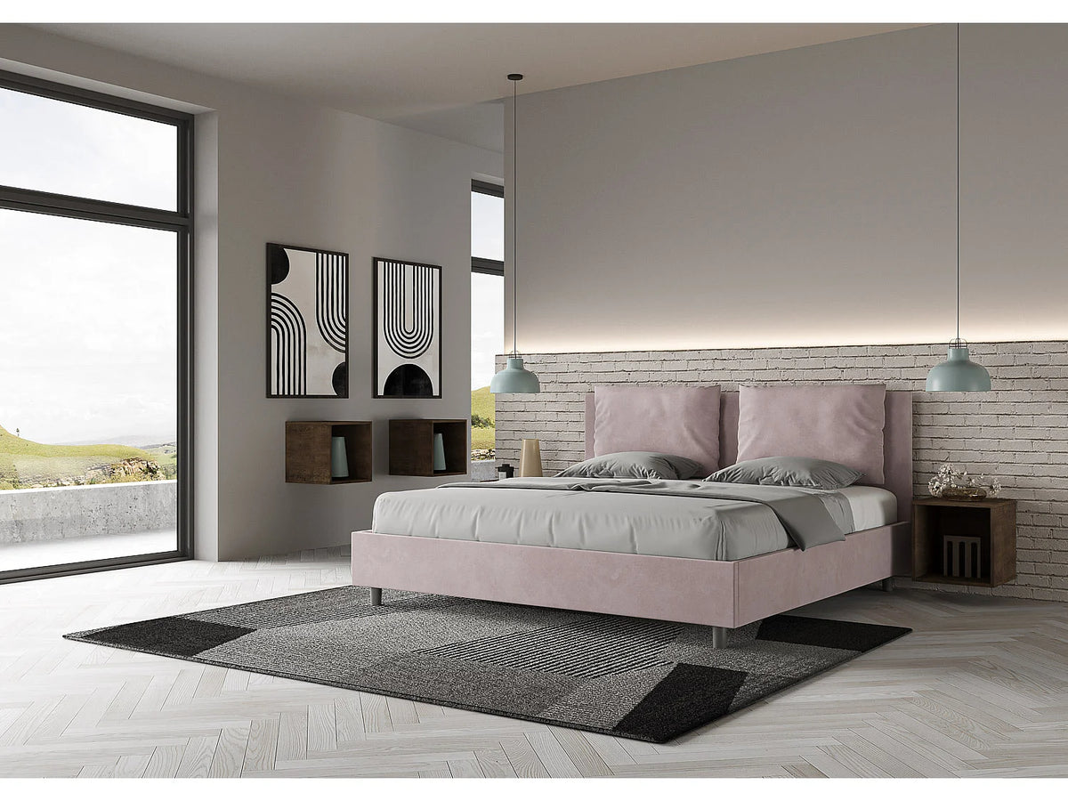 Lit Coffre 200x200 Microfibre Mauve Capitonné — vue 4