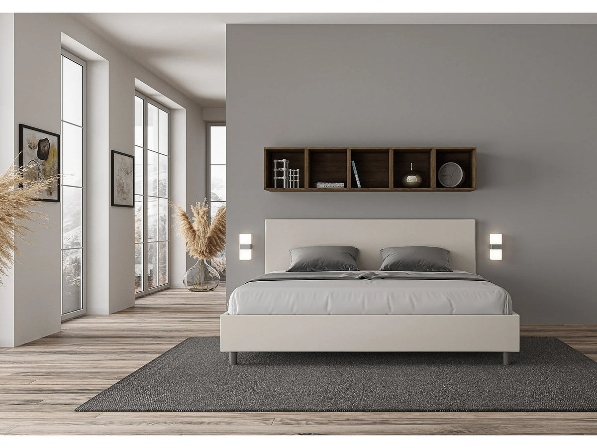Lit Coffre 200x200 Simili Cuir Blanc Capitonné — vue 3