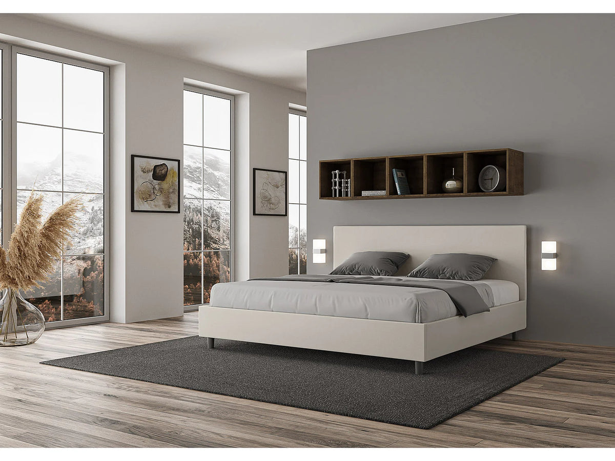 Lit Coffre 200x200 Simili Cuir Blanc Capitonné — vue 4
