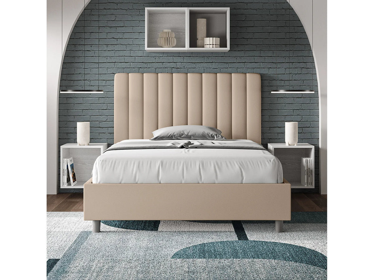 Lit Coffre 140x190 Simili Cuir Taupe Capitonné — vue 2