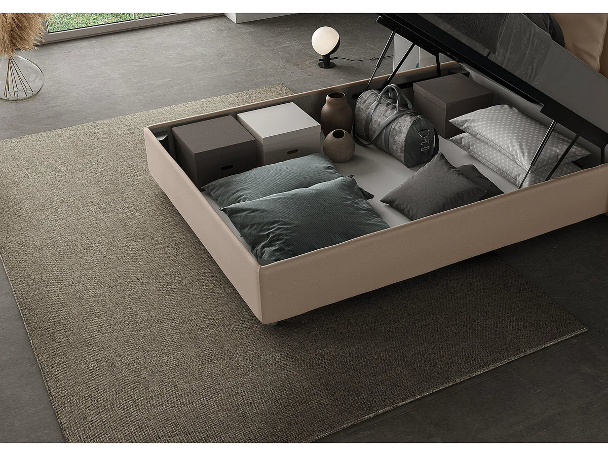 Lit Coffre 140x190 Simili Cuir Taupe Capitonné — vue 5