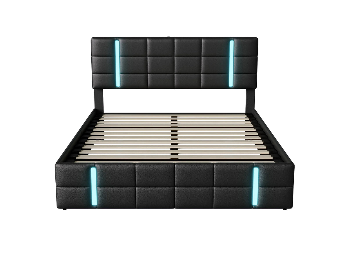 Lit Coffre 160x200 Simili Cuir Noir Capitonné avec LED et Port USB — vue 5