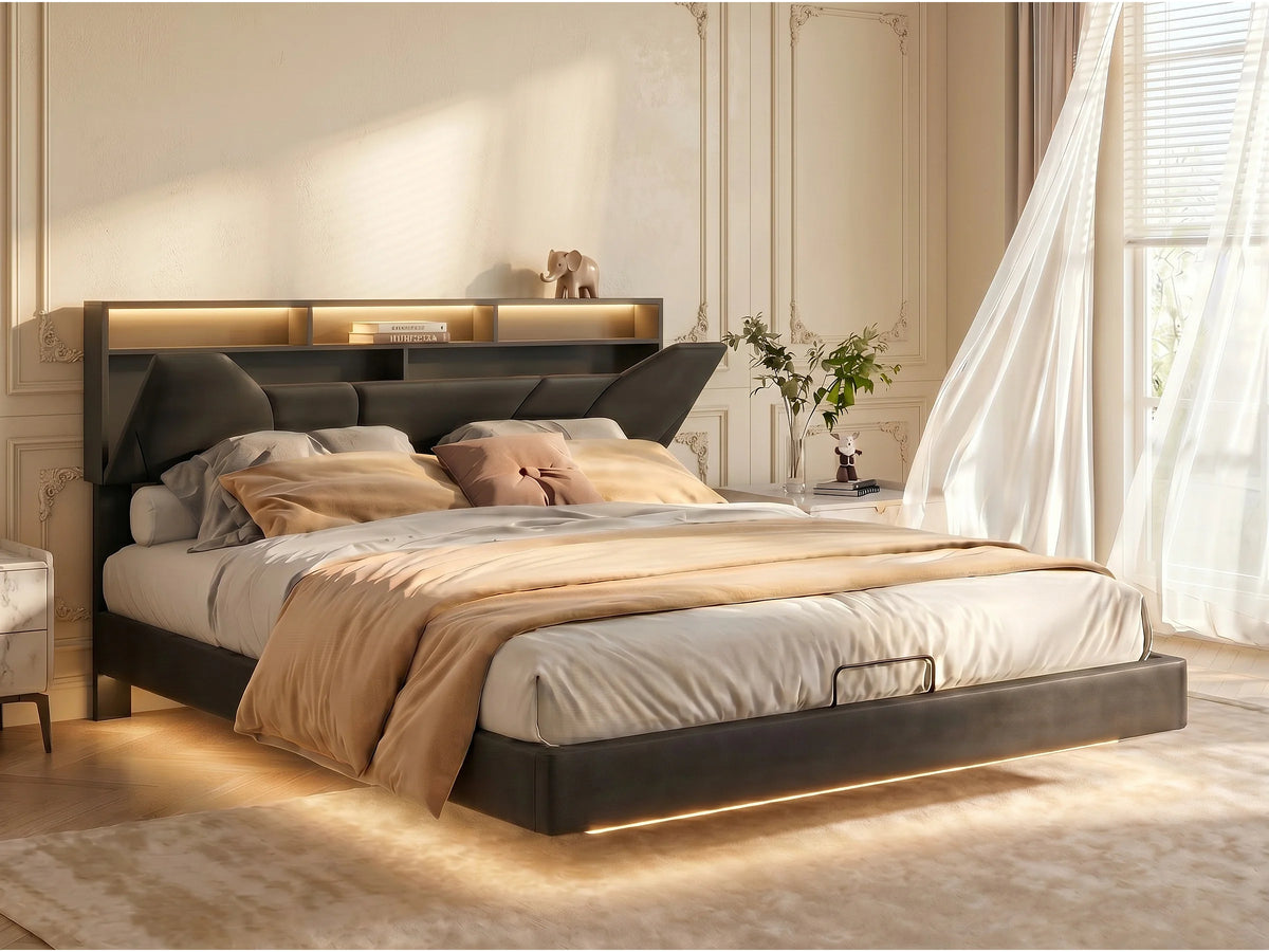 Lit Coffre 160x200 Simili Cuir Noir avec LED