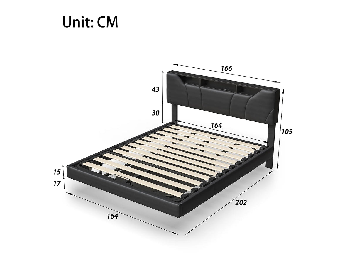 Lit Coffre 160x200 Simili Cuir Noir avec LED — vue 6
