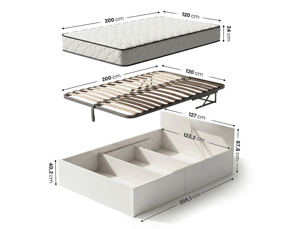Lit Coffre 120x200 Composite Blanc avec Matelas — vue 7